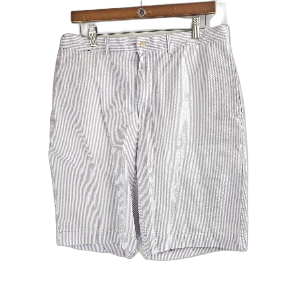VTG Polo Ralph Lauren Seersucker Purple Stripe Short Hong Kong Sz 34 Cotton